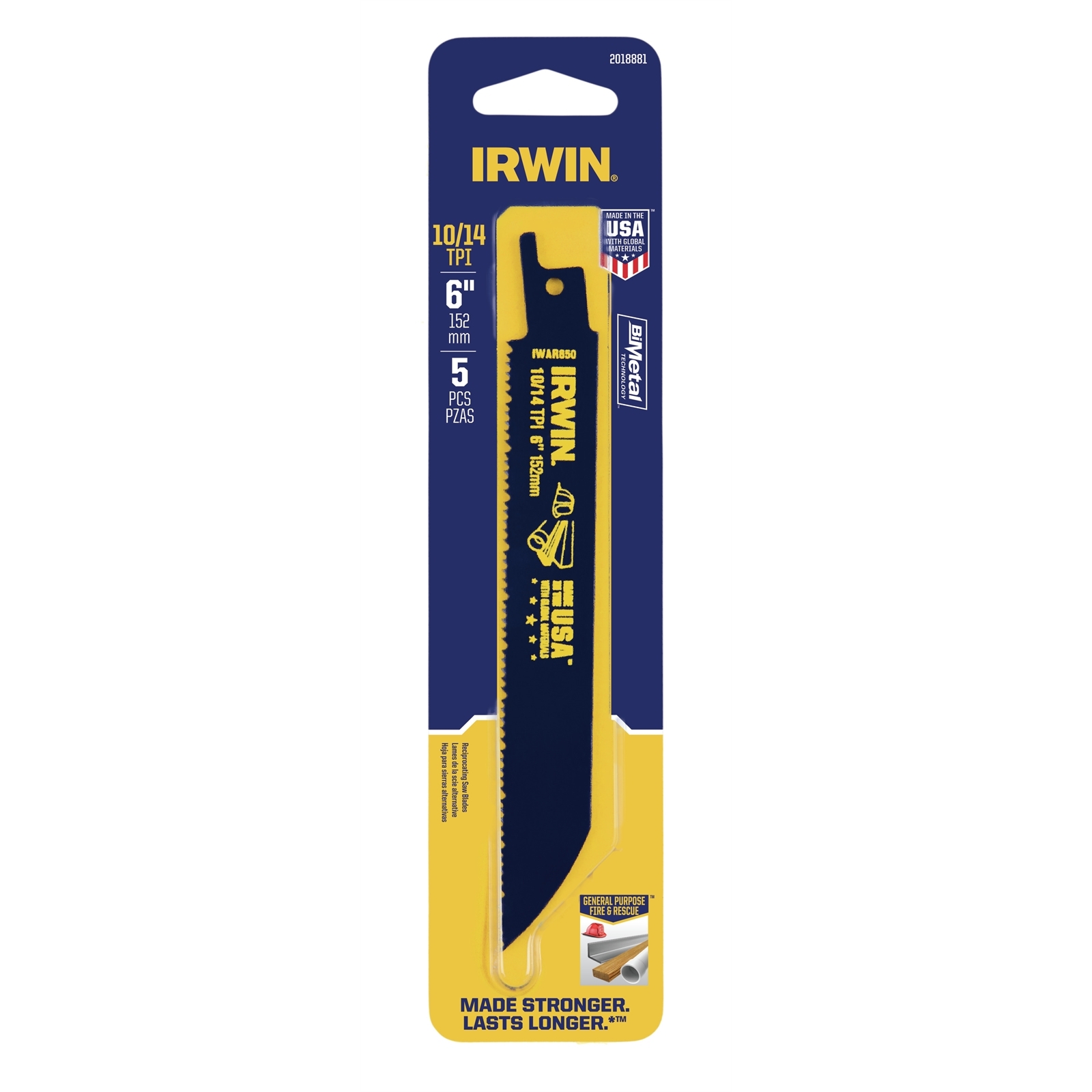 IRWIN 152mm 10/14TPI BiMetal Fire And Rescue Reciprocating Saw Blade