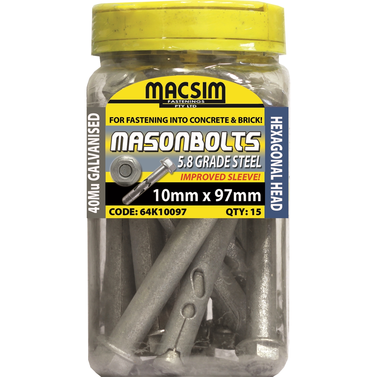 Macsim Fasteners 10 x 97mm Galvanised Sleeve Anchor 15 Pack