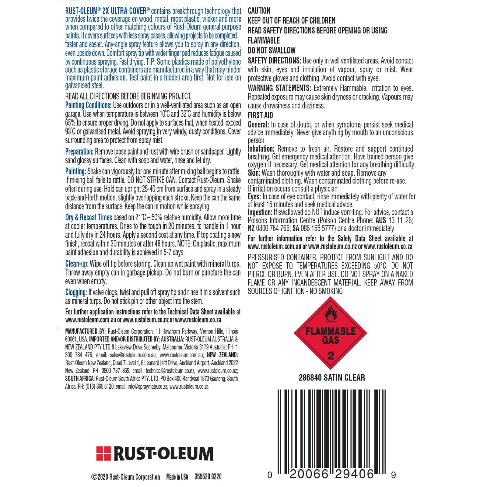 RustOleum 298g 2X Ultra Cover Satin Clear Spray Paint Bunnings Australia