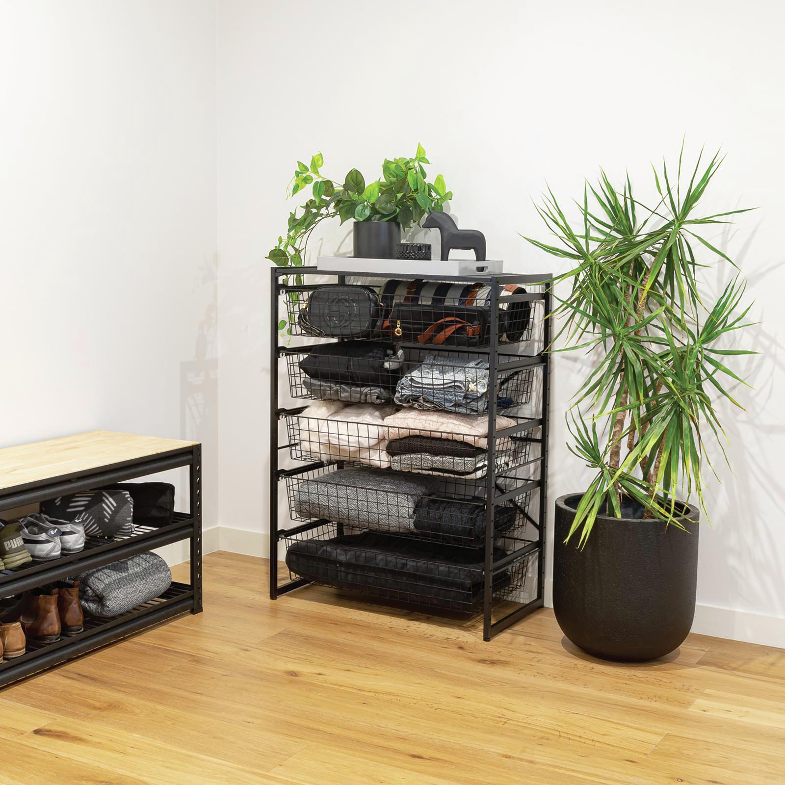 Pinnacle 1100 x 750 x 460mm Black 5 Basket Wardrobe Storage Unit