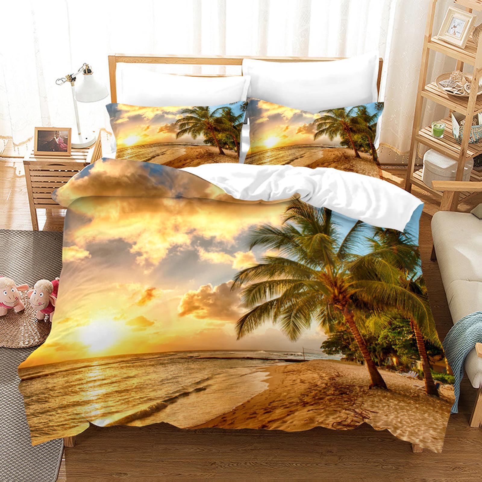 3D Golden Beach Palm Tree Quilt Cover Set Bedding Set Pillowcases 175
