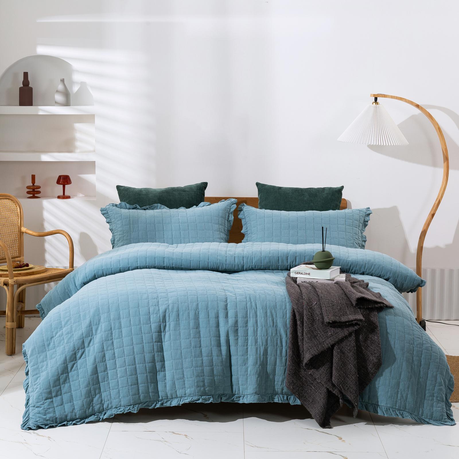 Dreamaker Premium Quilted Sand Wash Quilt Cover Set Blue Bunnings