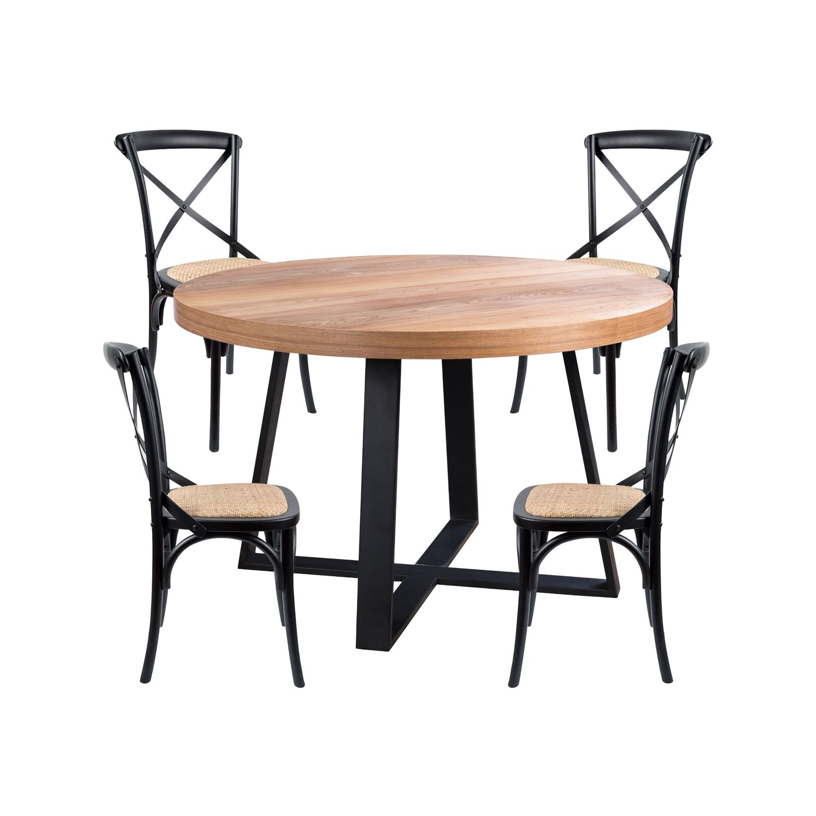 Petunia 5pc 120cm Round Dining Table Set 4 Cross Back Chair Elm Timber ...