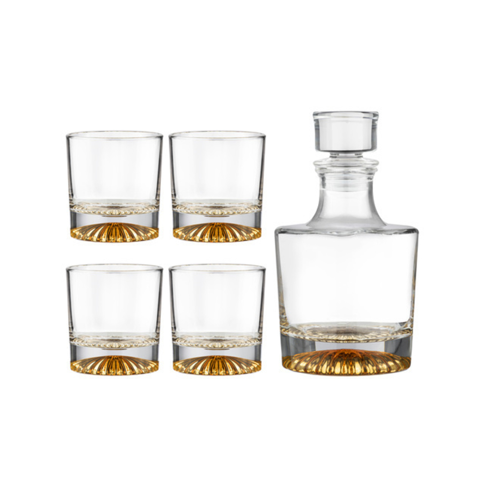 5pc Enzo Gold 600ml Whisky Decanter & 250ml Glass Set - Clear ...