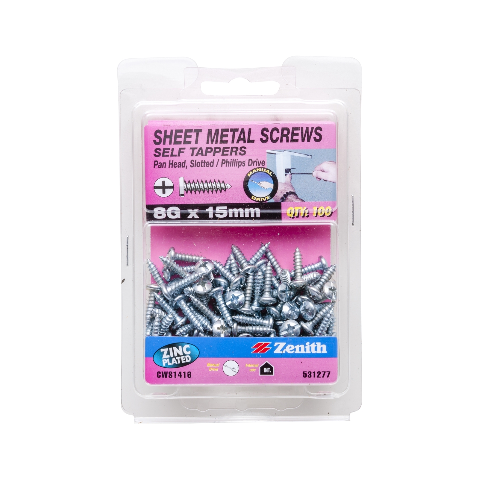 Zenith 8g x 15mm Sheet Metal Self Tappers Pan Head Slotted Phillips