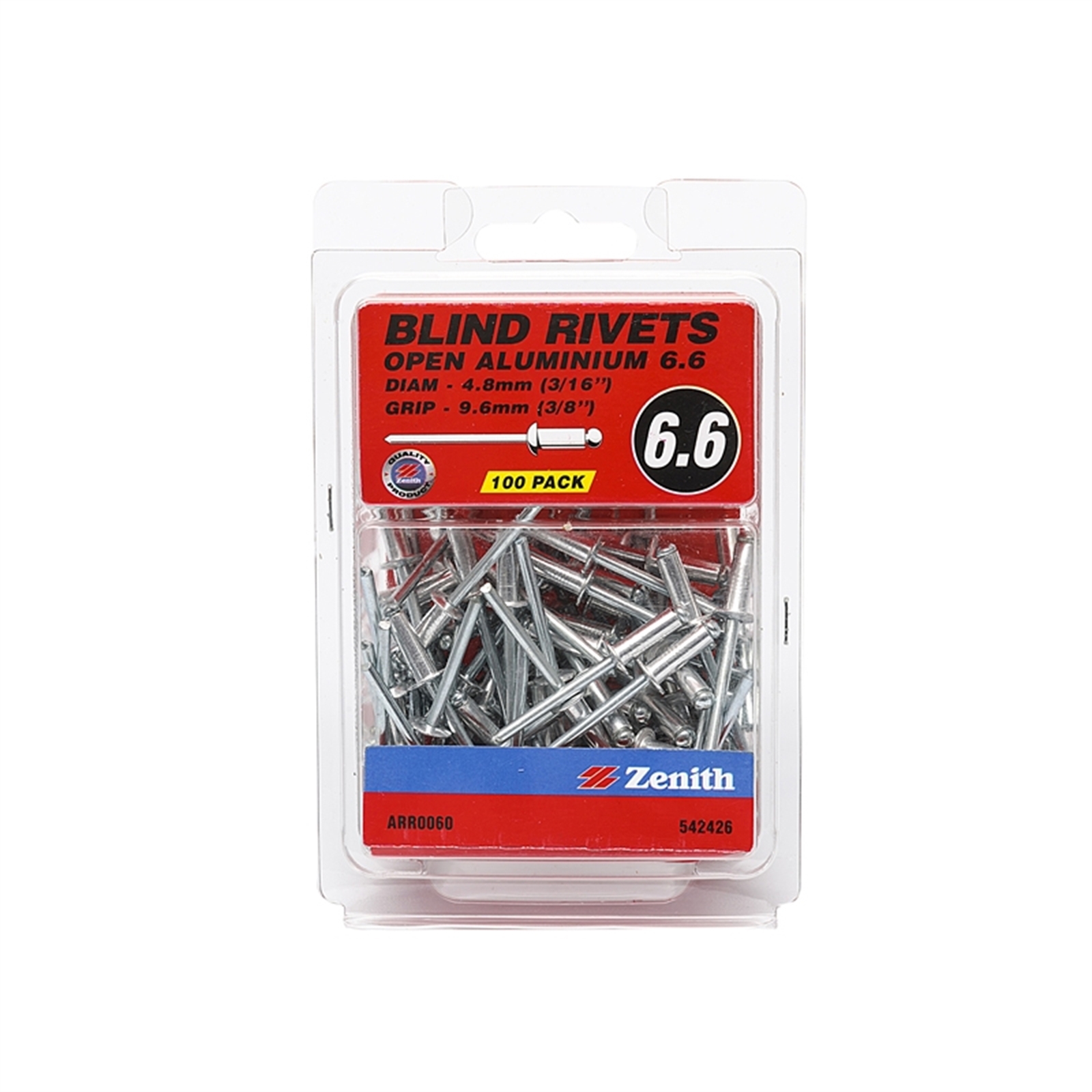 Zenith Blind Rivet Open Alum 3/16"D x 3/8"G 100pk Bunnings New Zealand