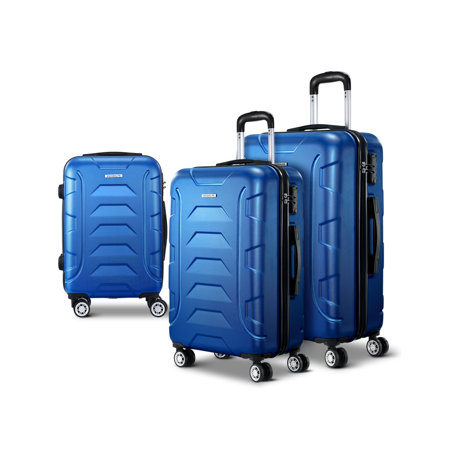 Wanderlite 3pc Luggage Travel Sets Suitcase Trolley TSA Lock Blue ...