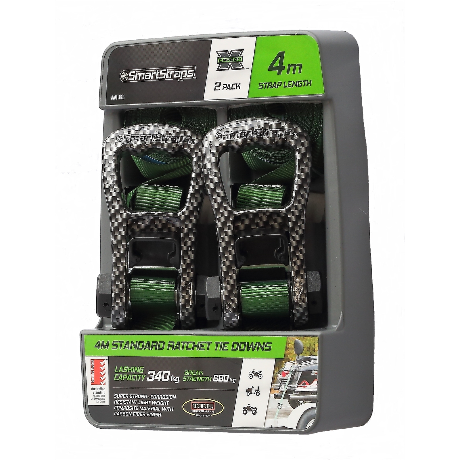 Smart Straps 4m 340kg Standard Ratchet Tie Down 2 Pack Bunnings