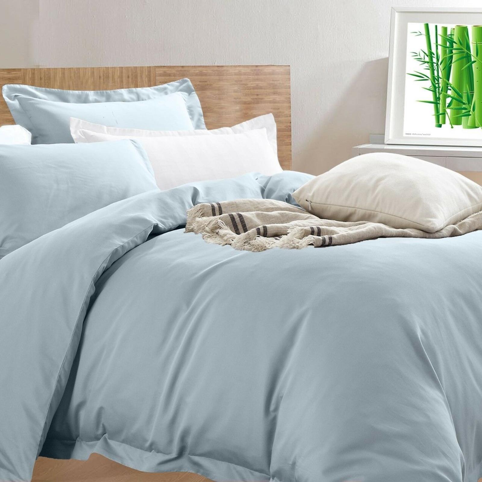 Luxury 400TC Bamboo Egyptian Cotton Quilt Cover Set King Light Blue