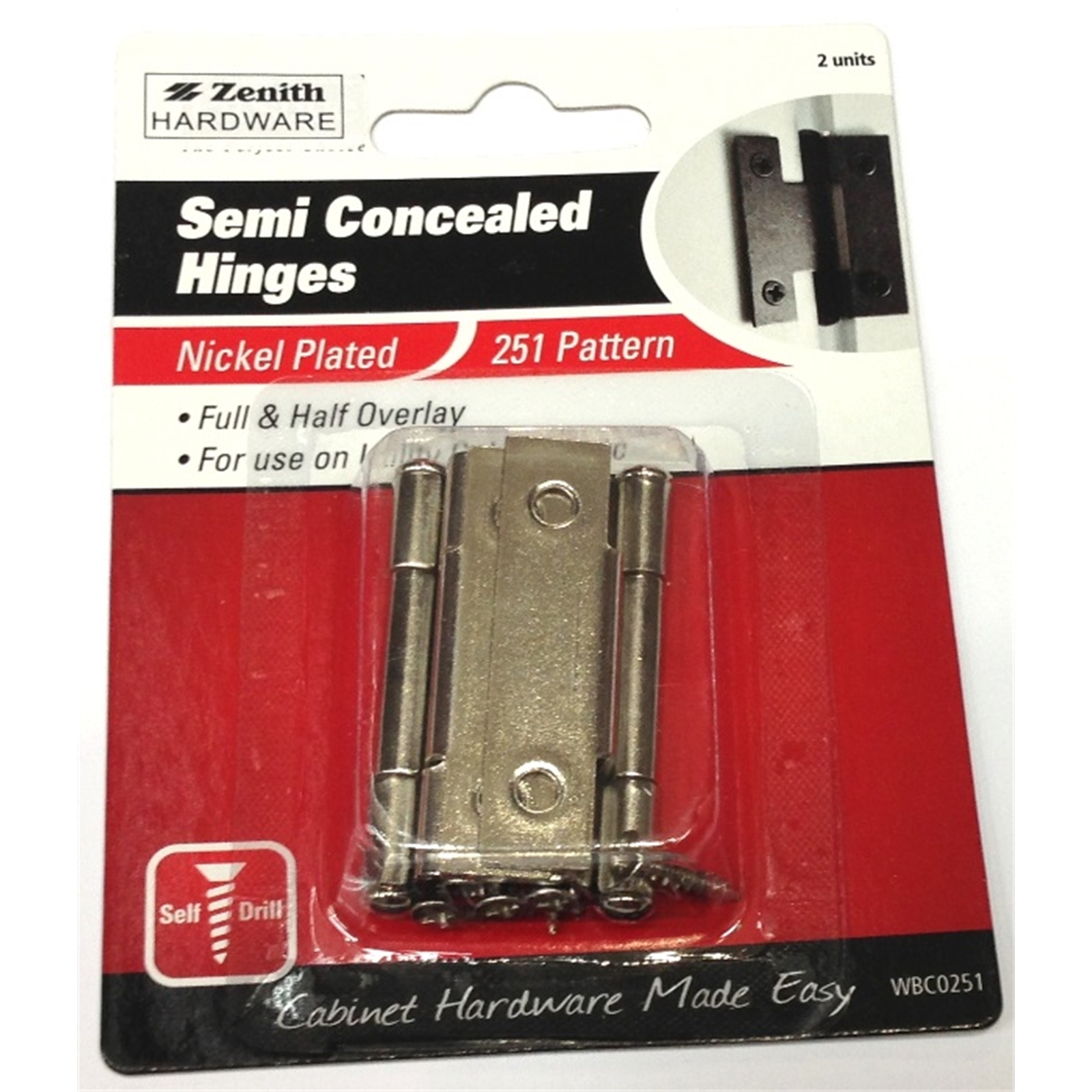 Zenith Semi Concealed Hinge 251 Pattern 45mm Nickel Plated 2pk