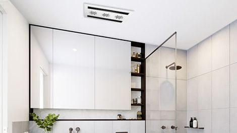 Bathroom with large mirrors, shower and extraction fan