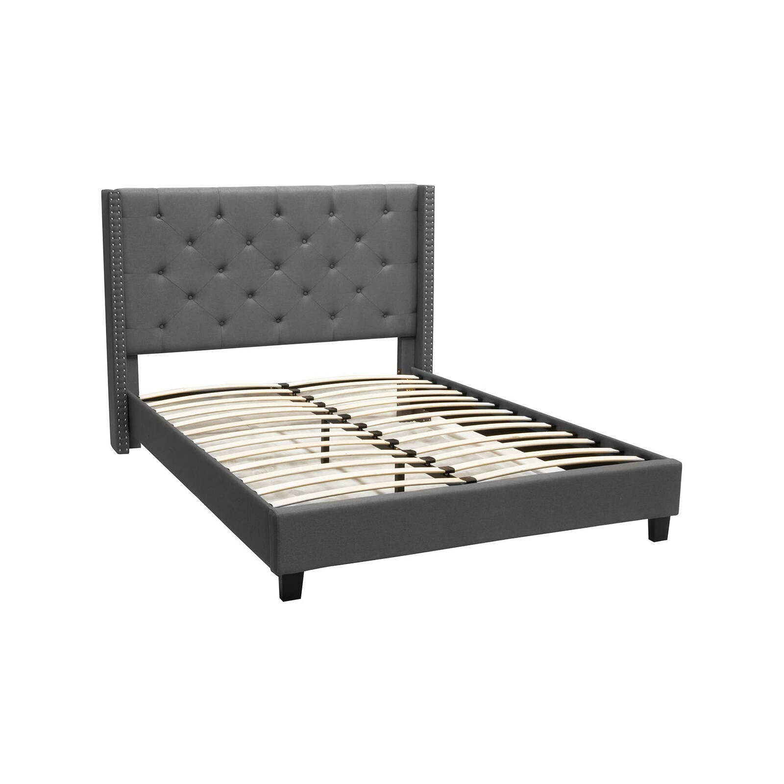 Foret Bed Frame Queen Base Bedroom Furniture Wooden Fabric Tufted Studs ...