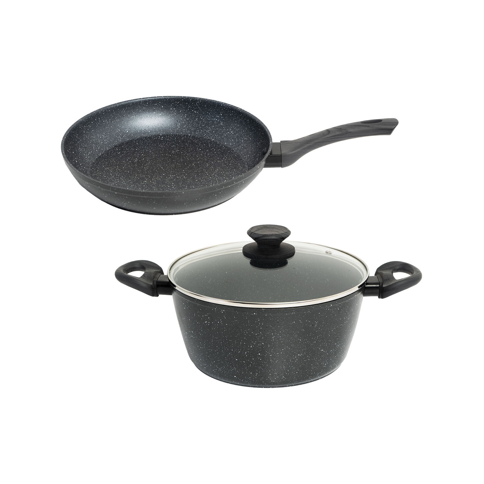 Pan Set 2 Pack Black 2 Piece Frypan + Casserole Cookware Set, Grey
