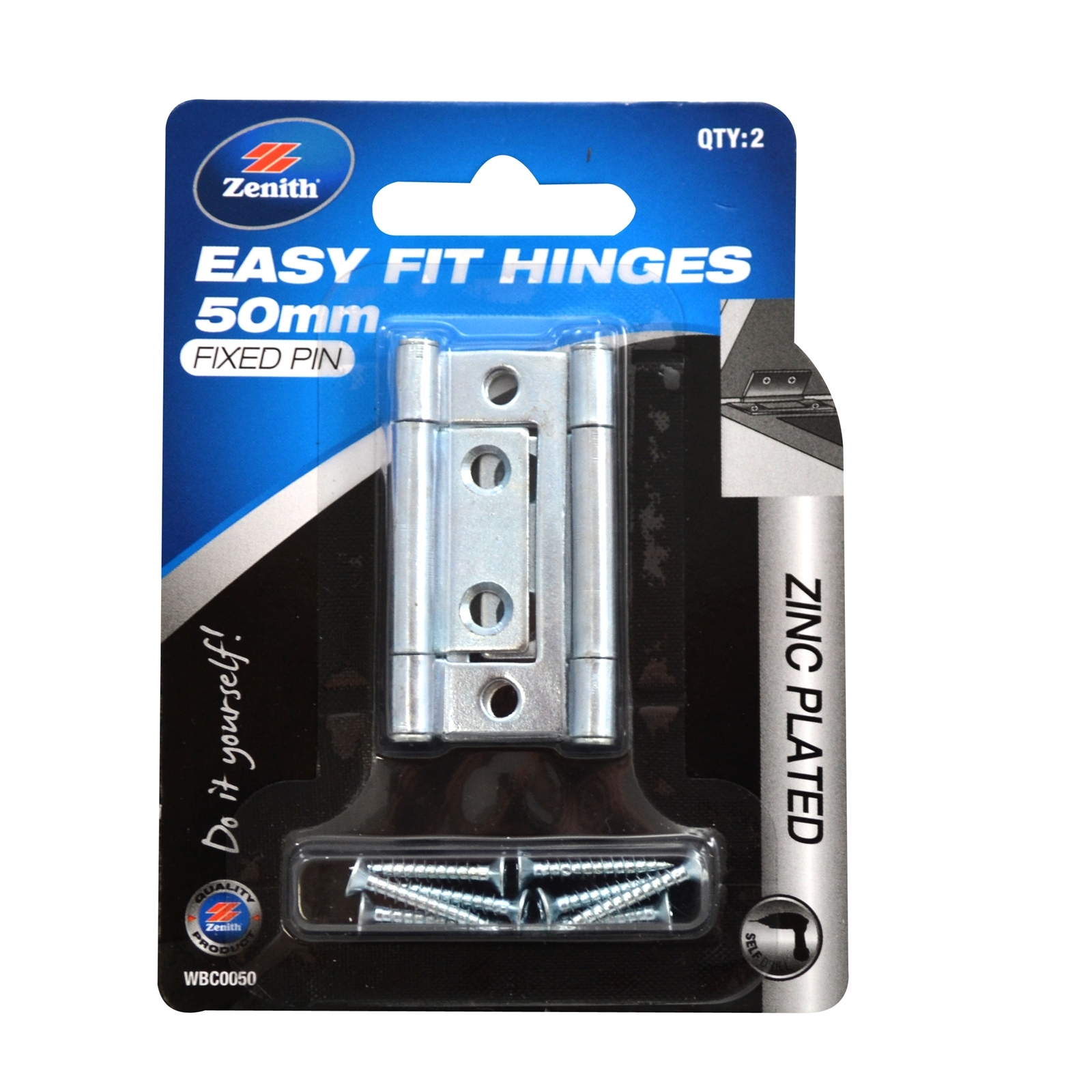 Zenith Easy Fit Hinge 50mm Zinc Plated Fixed Pin 2pk Bunnings New Zealand