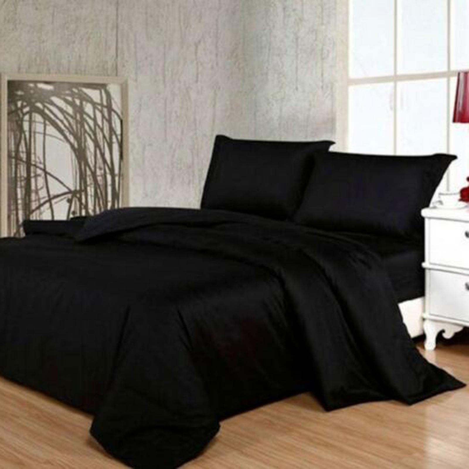 CottonMore 100% Bamboo Black Quilt Doona Duvet Cover Set - Queen ...