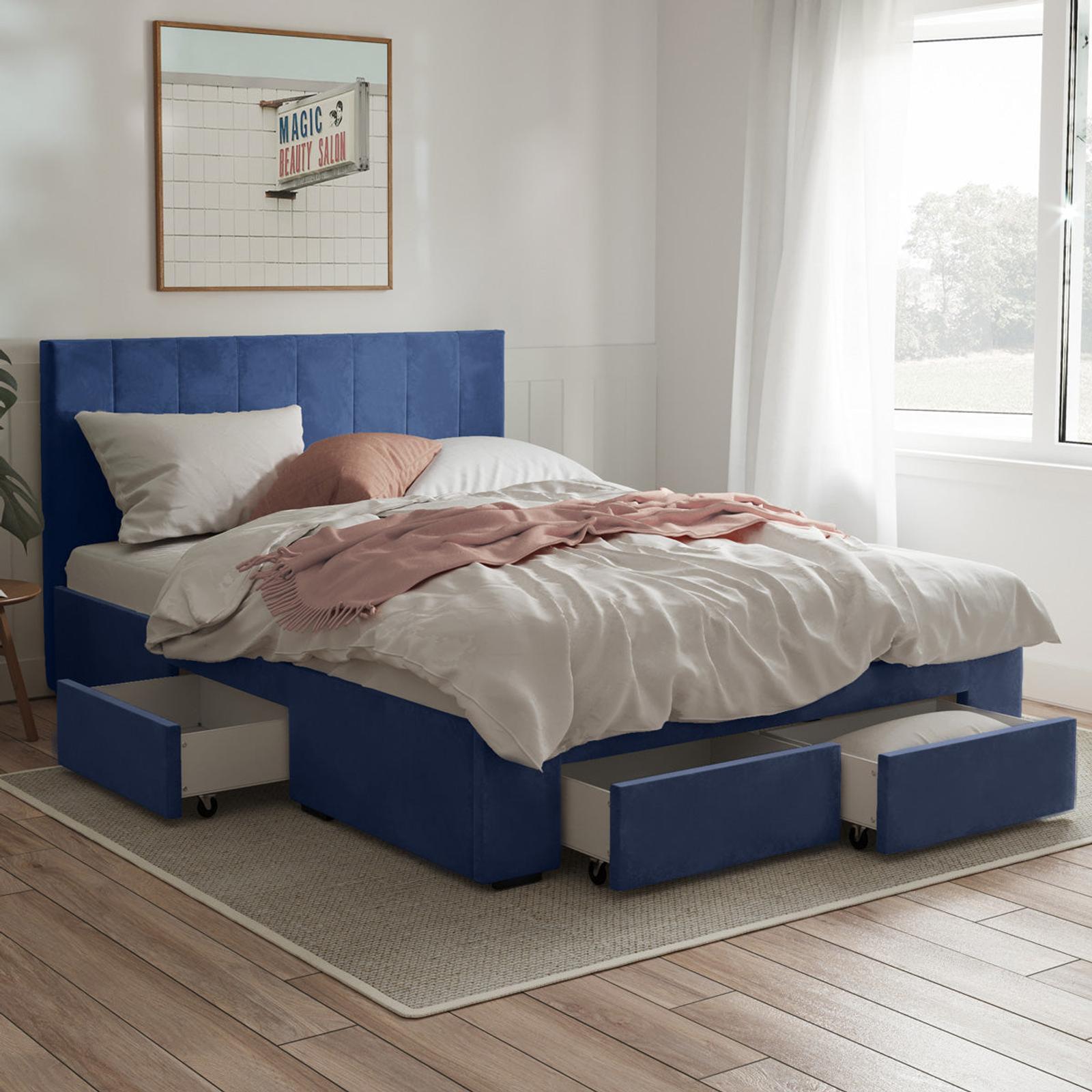 Ormond King Navy Blue Velvet Four Drawer Storage Bed Frame Bunnings