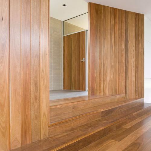 Inside of house made of timber.