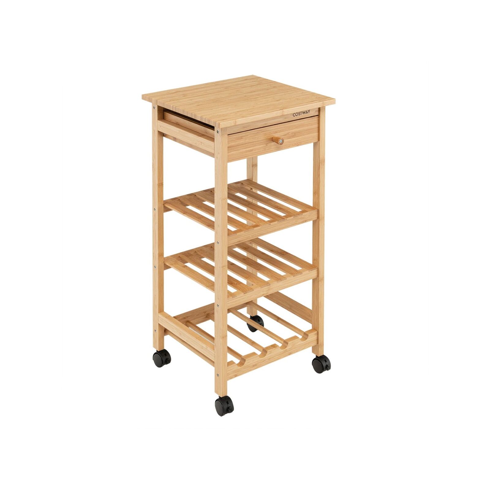 Costway 4Tier Bamboo Rolling Kitchen Island w/Drawer & Wine Rack