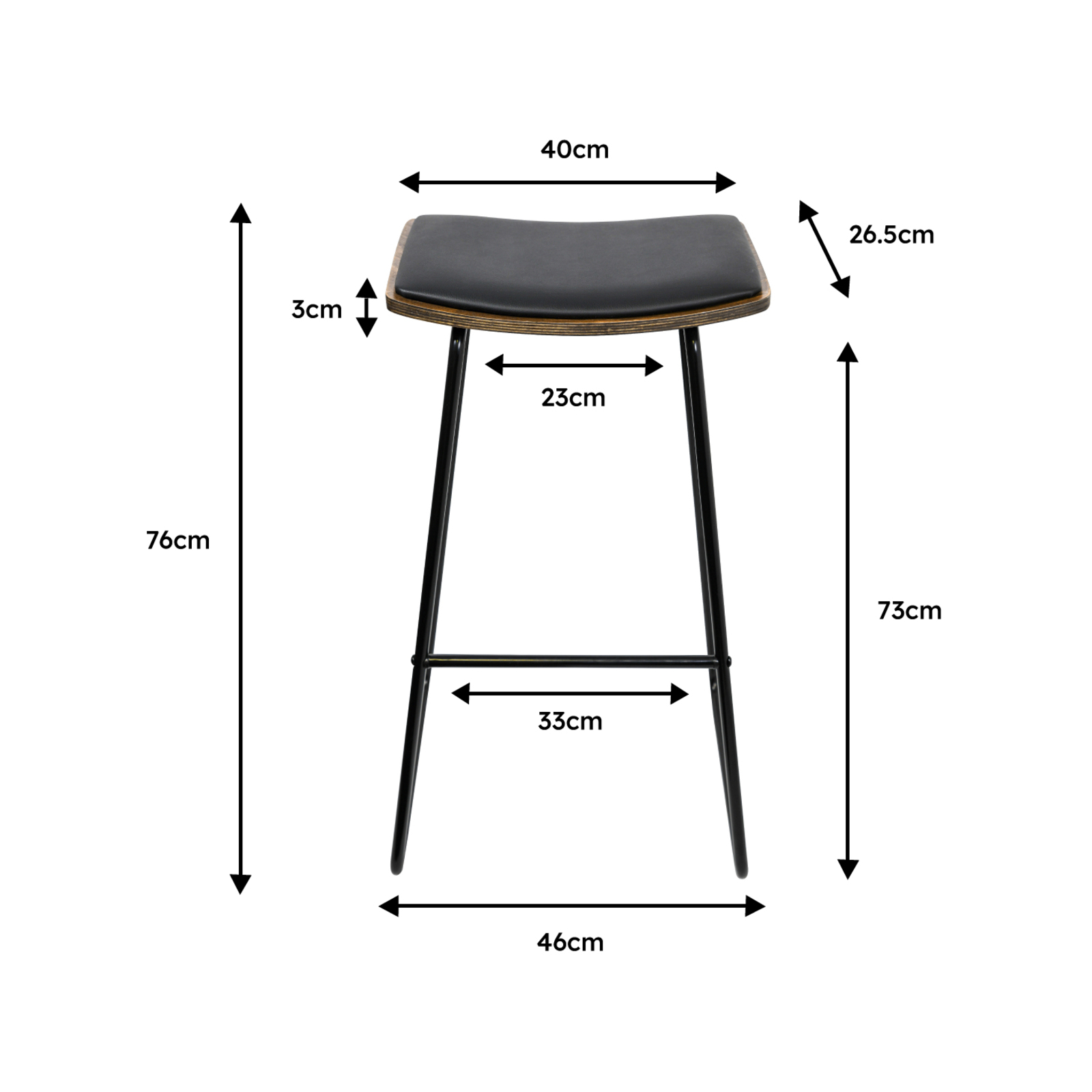 Live It PU Leather Backless Modern Kitchen Bar Stools Set of 2 Black