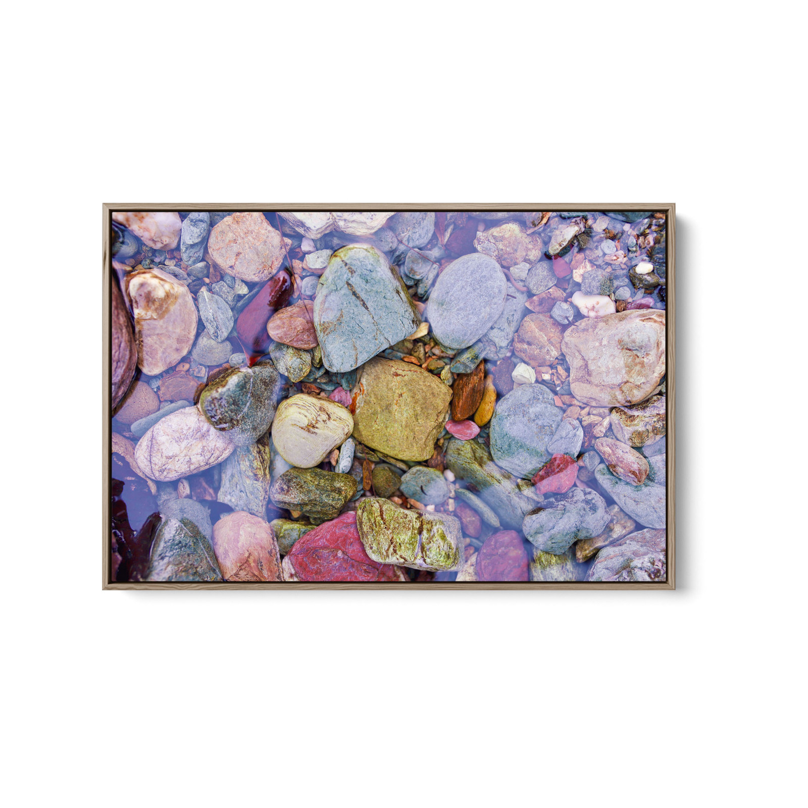 River Stones Stretched Canvas Print 90cm High x 120cm Wide