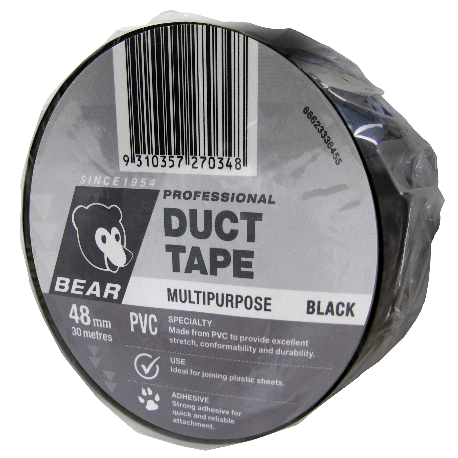 Bear 48mm x 30m Black PVC Duct Tape Bunnings Australia
