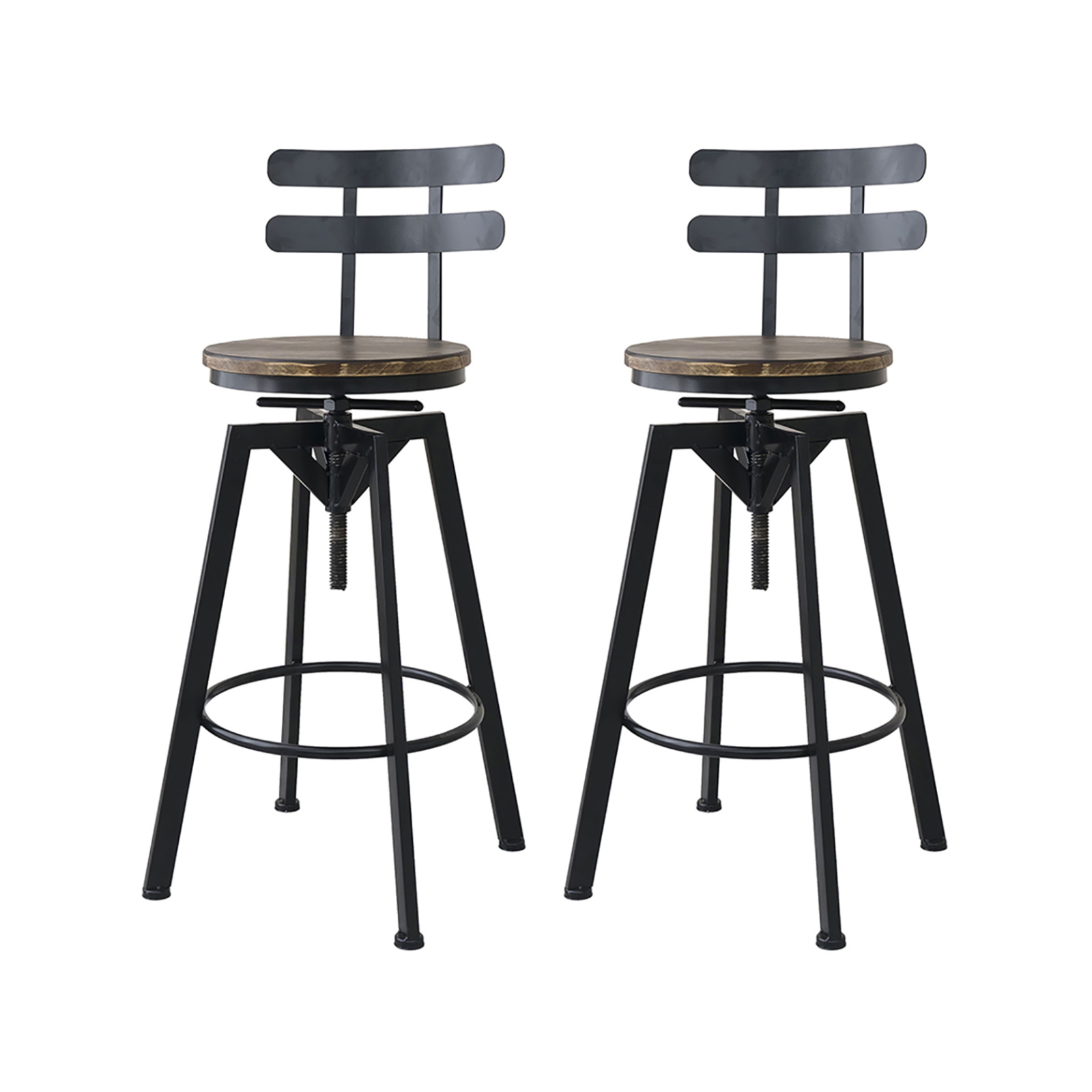 Levede Industrial Adjustable Swivel Bar Stools With Back Wood Counter ...