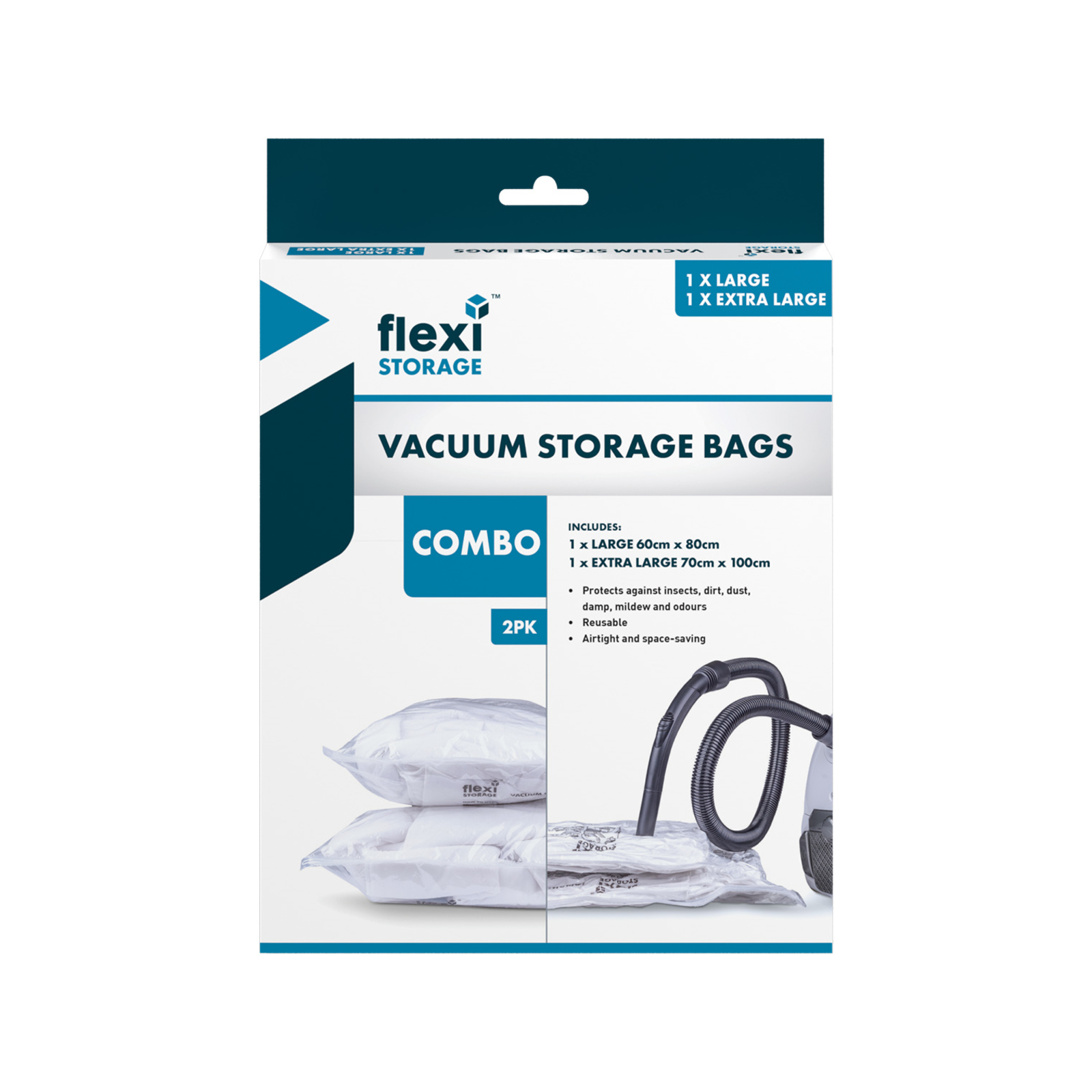 Flexi Storage Wardrobe Large And Extra Large Vacuum Bag 2 Pack