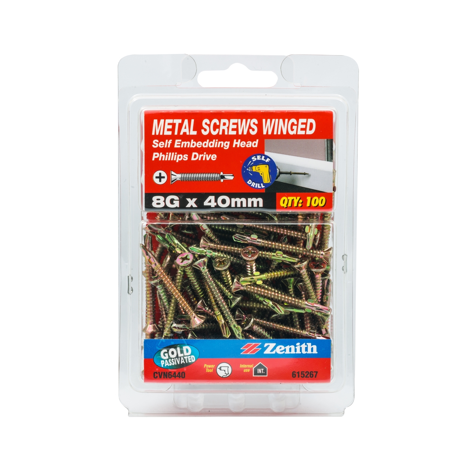 Zenith 8g X 40mm Gold Passivated Self Embedding Head Metal Screws Winged 100 Pack Bunnings