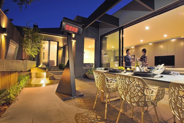 Outdoor dining area with outdoor heater